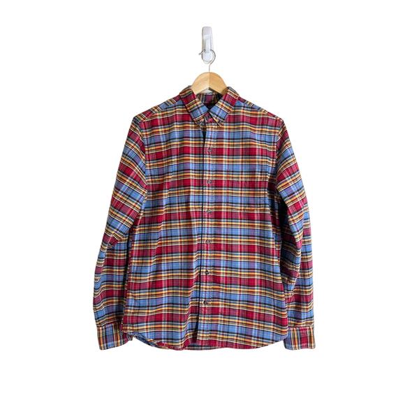 Fossil Men’s Red Blue Plaid Long Sleeve Preppy Casual Button Down Medium - Picture 1 of 6